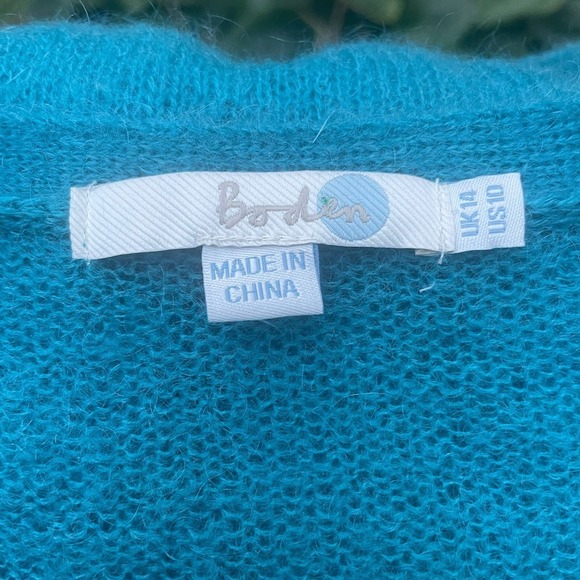 Boden Teal Mohair Blend  Knit V-Neck Cardigan Sweater - US Women's Size 10 - Picture 3 of 14